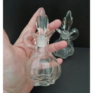 Vintage Mold Blown Glass Cruet Set Ribbed Panels Pour Spot and Stopper